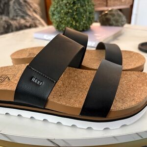 Reef Black Double-Strap Cork Footbed Sandals